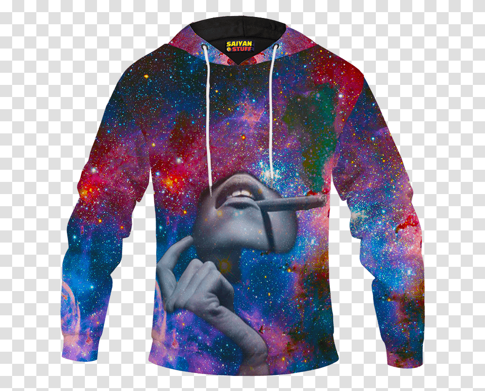 Woman Smoking Blunt Vibrant Galaxy 420 Weed Adult Hoodie Cannabis, Sleeve, Clothing, Apparel, Long Sleeve Transparent Png