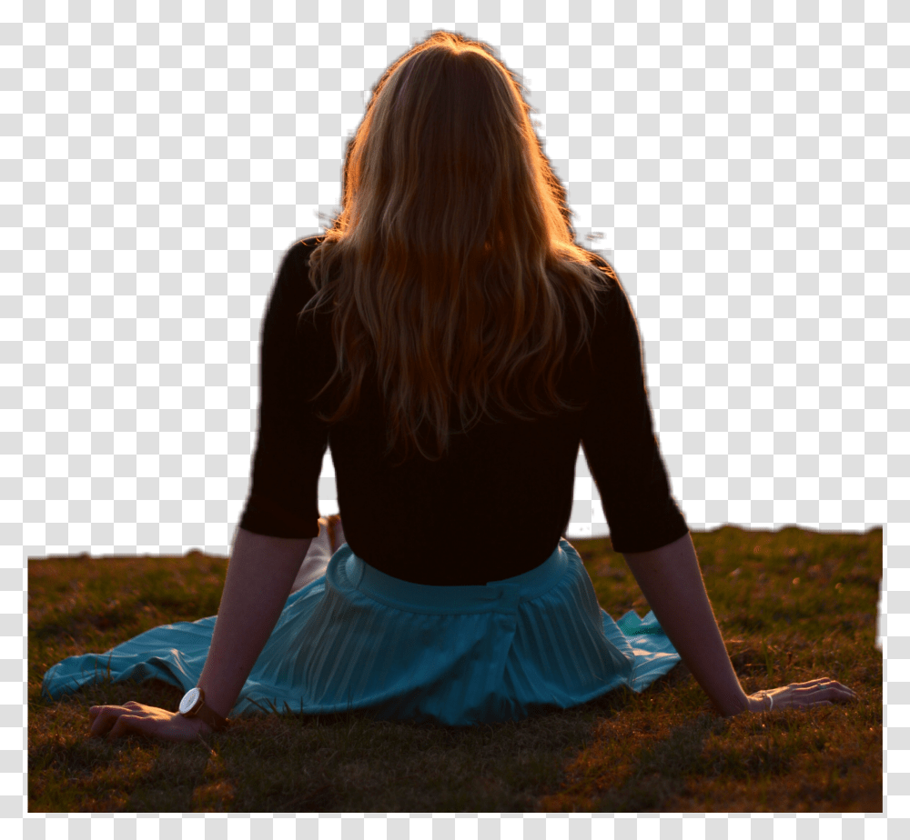 Woman Sunset Sunbathing Sitting Grass Girl Transparent Png