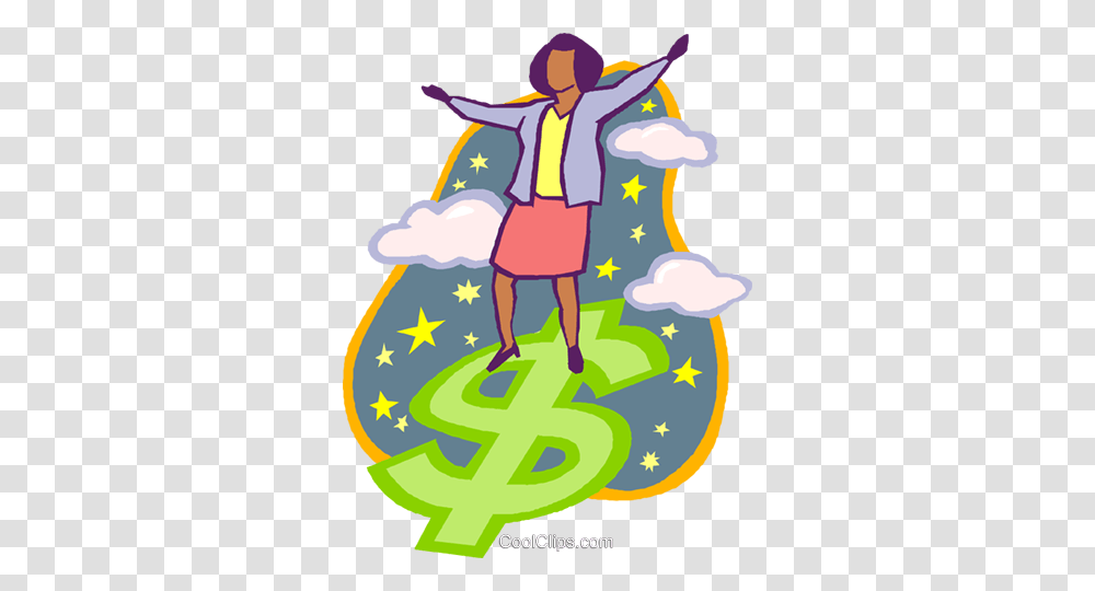 Woman Surfing On Dollar Sign Royalty Free Vector Clip Art, Poster, Advertisement Transparent Png