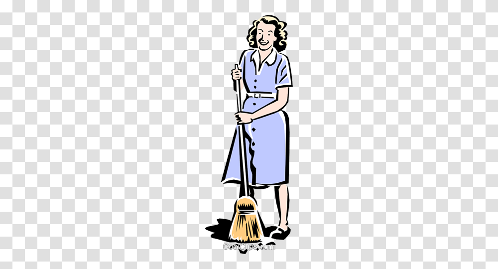 Woman Sweeping Royalty Free Vector Clip Art Illustration, Person, Human, Cleaning, Female Transparent Png
