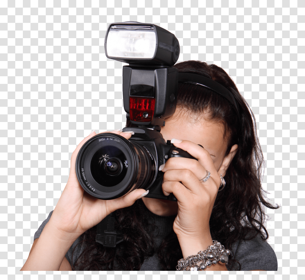 Woman Taking Photo With A Digital Camera Image Pngpix Dslr Camera With Flash, Person, Electronics, Photographer, Photography Transparent Png