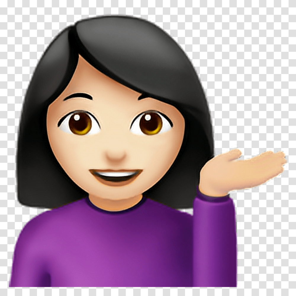 Woman Tipping Hand Emoji, Doll, Toy, Person, Face Transparent Png