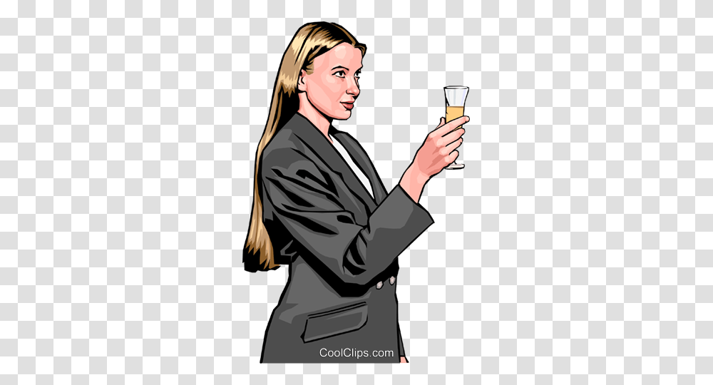 Woman Toasting With Champagne Royalty Free Vector Clip Art, Person, Coat, Sleeve Transparent Png