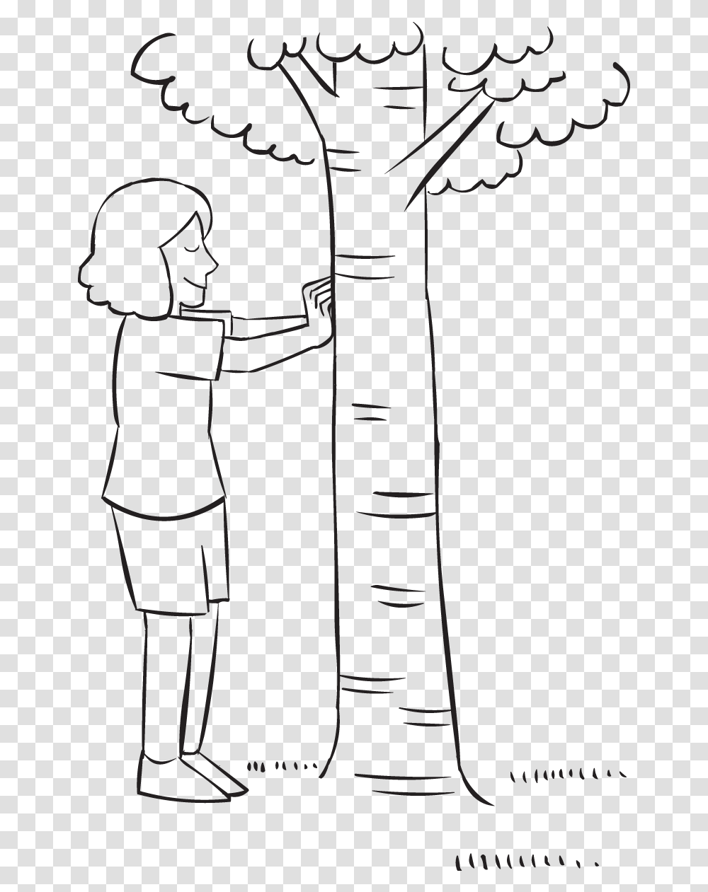 Woman Touching A Tree With Eyes Closed As Seen In Hug A Tree Drawing, Silhouette, Sleeve, Back Transparent Png
