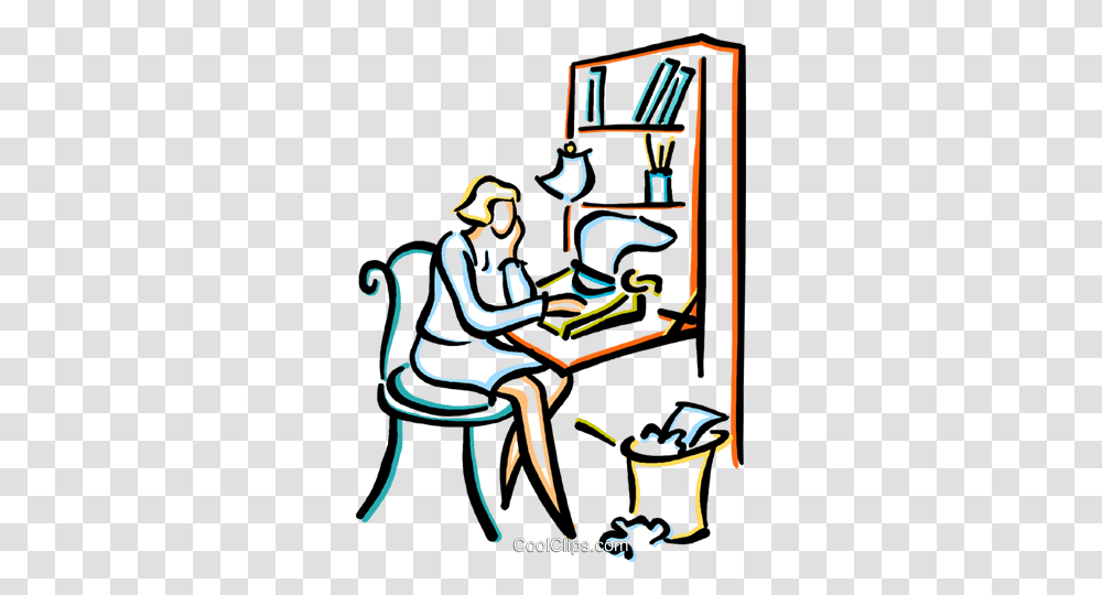 Woman Typing A Letter Royalty Free Vector Clip Art Illustration, Drawing, Doodle, Crowd Transparent Png