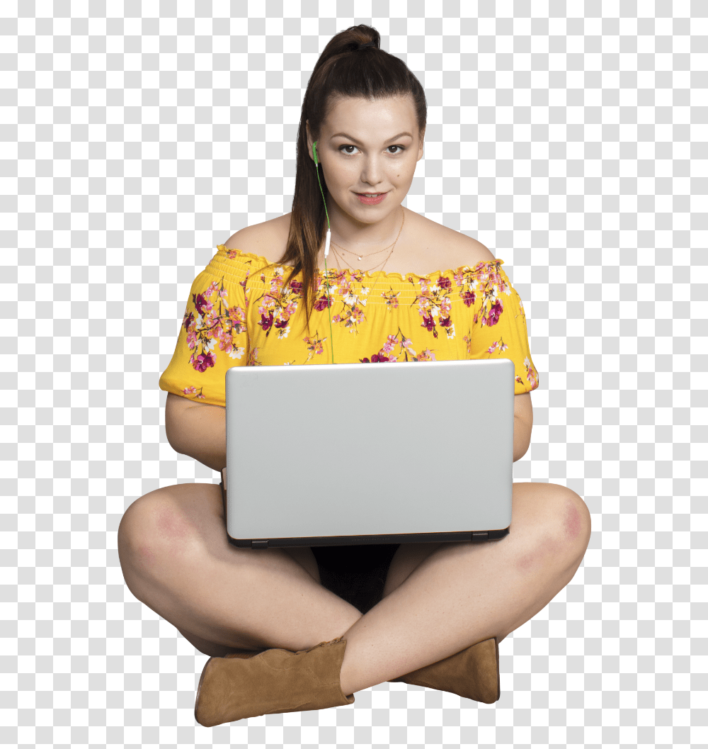 Woman Using Laptop Woman Using Laptop Seating, Female, Person, Pc Transparent Png