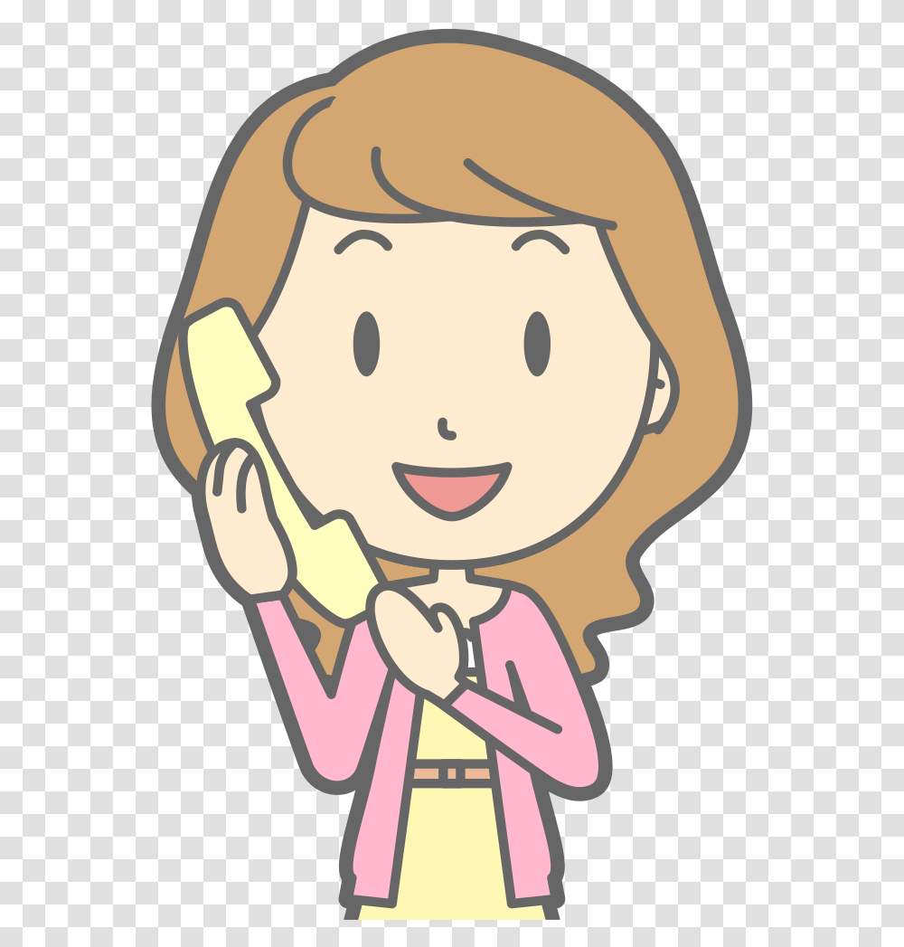 Woman Using Telephone Girl On Phone Clipart Girl On Phone Clipart, Label, Text, Drawing, Face Transparent Png