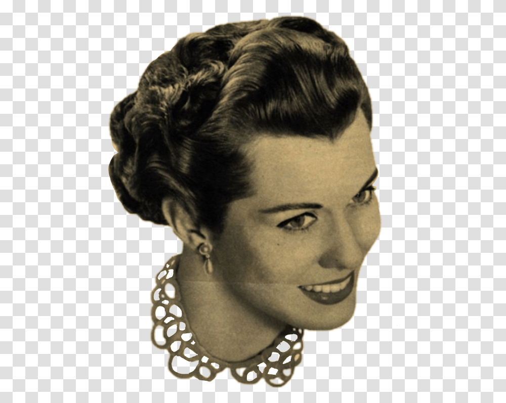 Woman Vintage Head Womanshead Smiling Bun, Face, Person, Human, Accessories Transparent Png