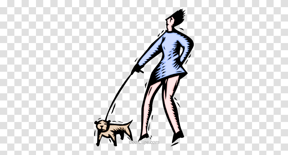 Woman Walking Dog Royalty Free Vector Clip Art Illustration, Person, Book, Bird, Comics Transparent Png