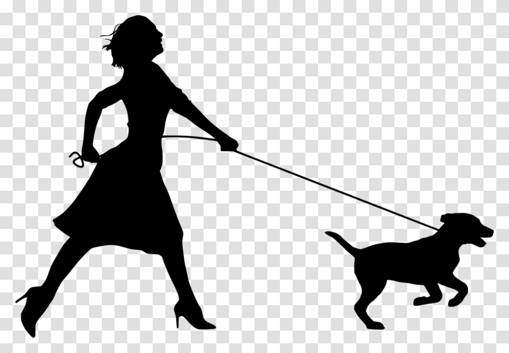 Woman Walking Dog Silhouette, Gray, World Of Warcraft Transparent Png