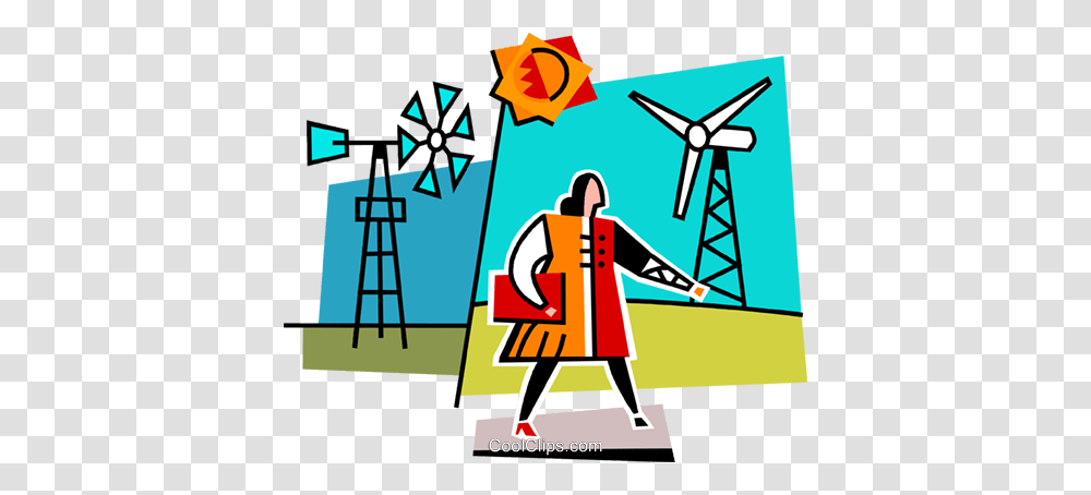 Woman Walking Past Windmills Royalty Free Vector Clip Art, Engine, Motor, Machine, Turbine Transparent Png