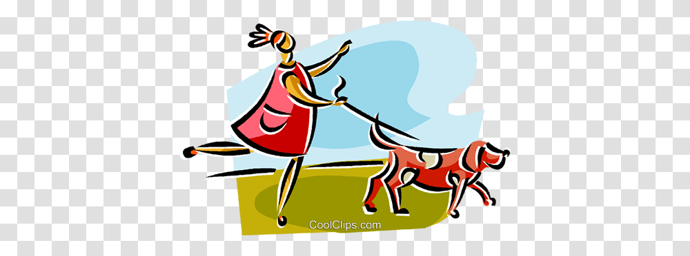 Woman Walking The Dog Royalty Free Vector Clip Art Illustration, Animal, Mammal, Leisure Activities Transparent Png
