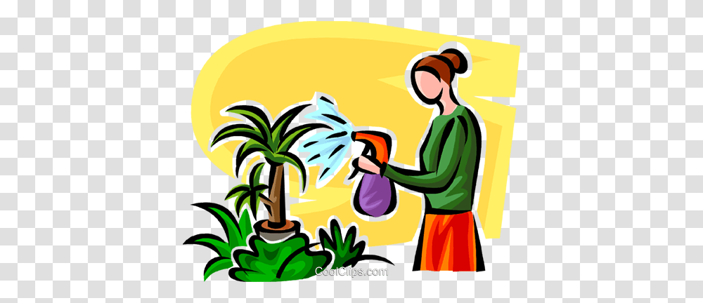 Woman Watering Plants Royalty Free Vector Clip Art Illustration, Outdoors, Washing, Garden, Poster Transparent Png