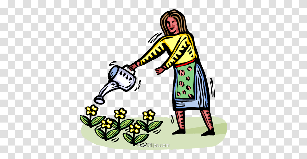 Woman Watering Plants Royalty Free Vector Clip Art Illustration, Person, Human, Performer, Drawing Transparent Png