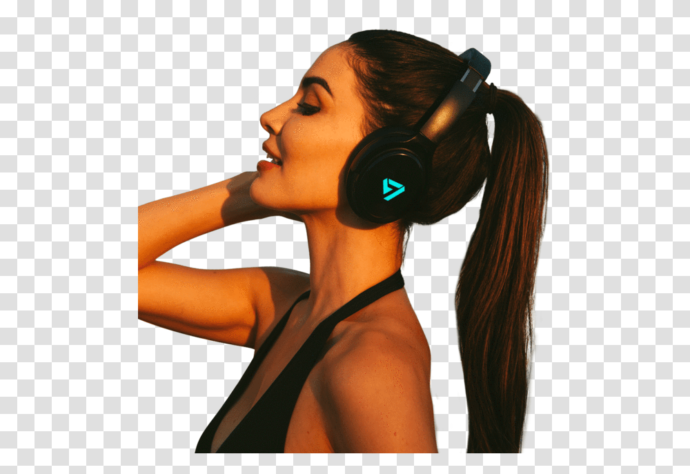 Woman Wearing Blue Colored Neon 100 Bluetooth Headphone Girl With Headphones, Person, Electronics, Female, Hair Transparent Png