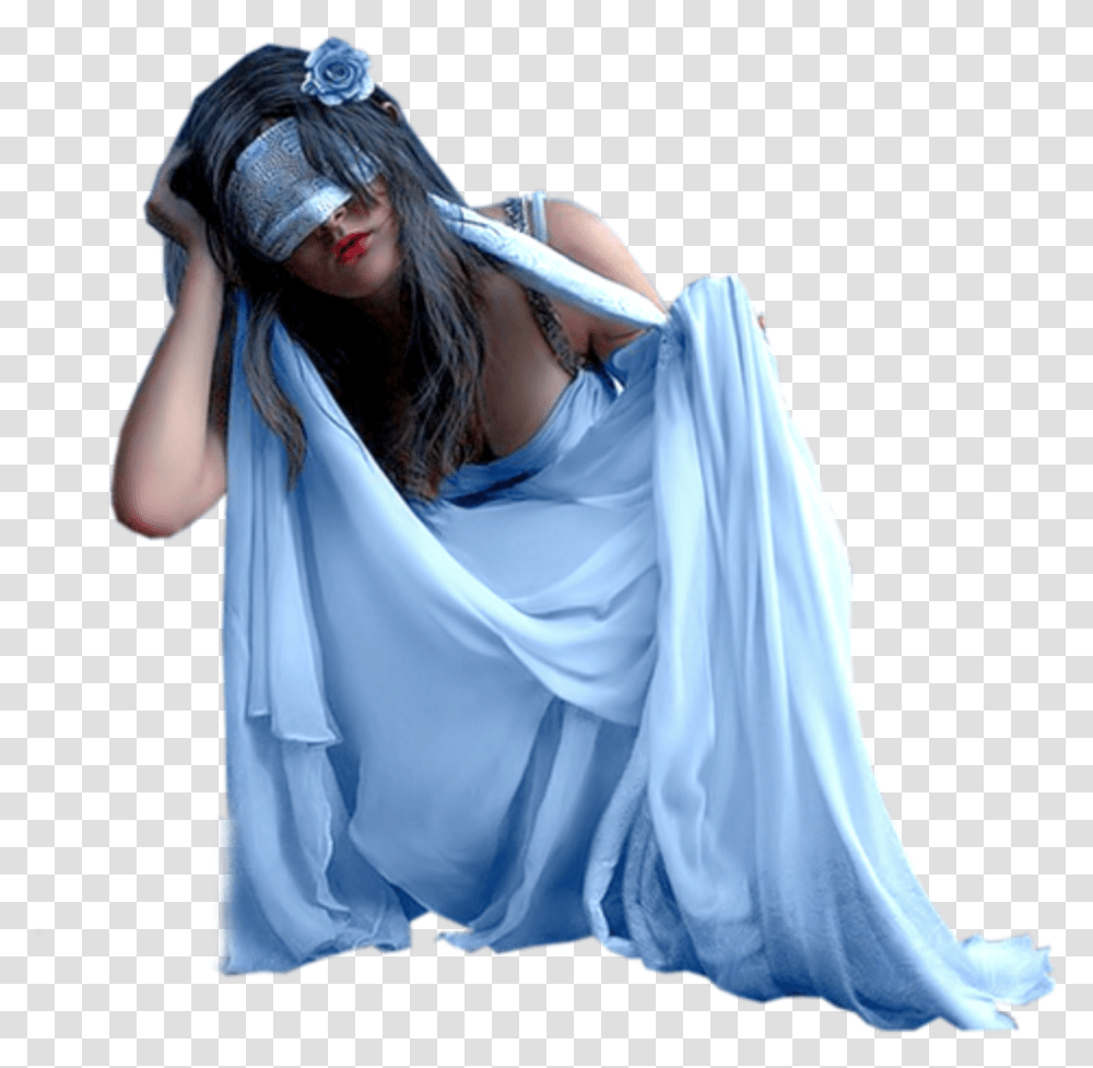 Woman White Kneeling Blindfold Horror Images Girl, Costume, Blouse, Person Transparent Png