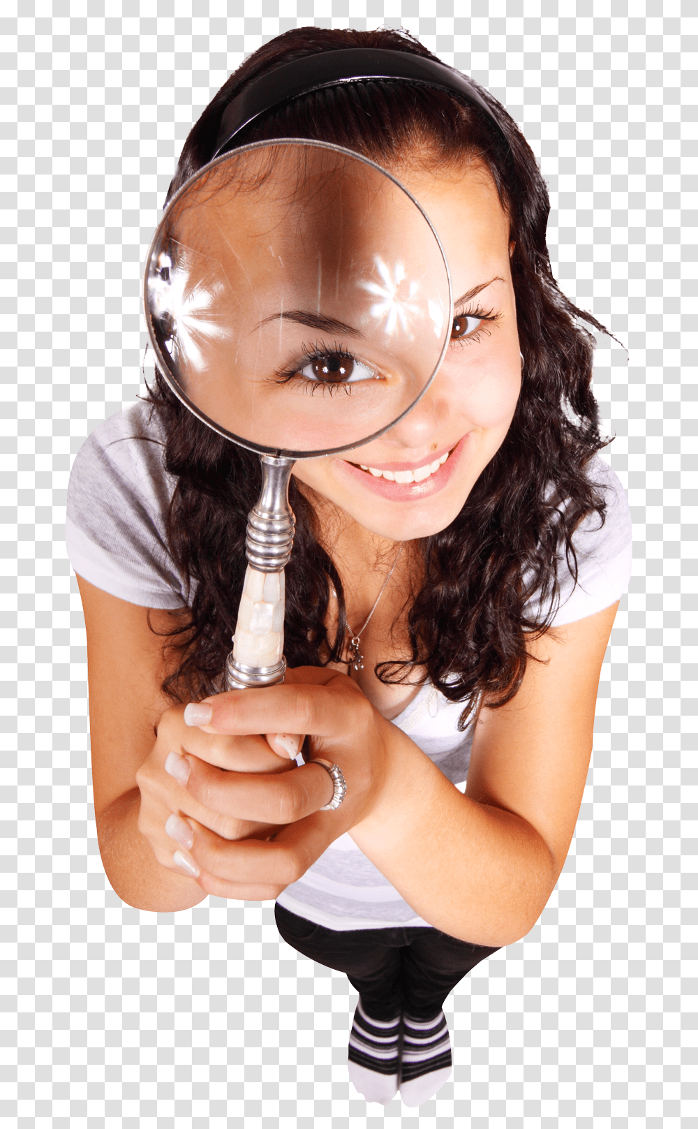Woman With A Magnifying Glass, Person, Human, Finger Transparent Png