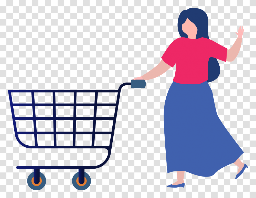 Woman With A Shopping Cart Clipart Free Download Shopping Vector Free, Person, Human, Clothing, Apparel Transparent Png