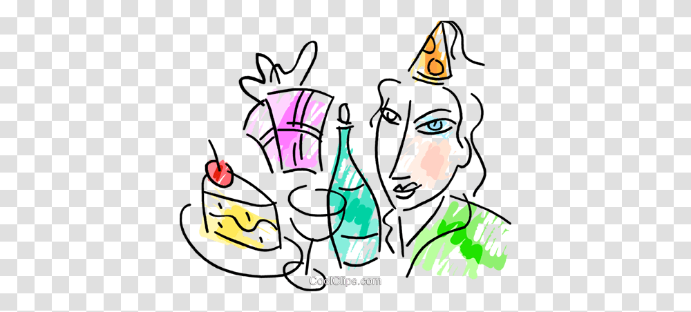 Woman With Birthday Party Supplies Royalty Free Vector Clip Art, Drawing, Doodle, Modern Art Transparent Png