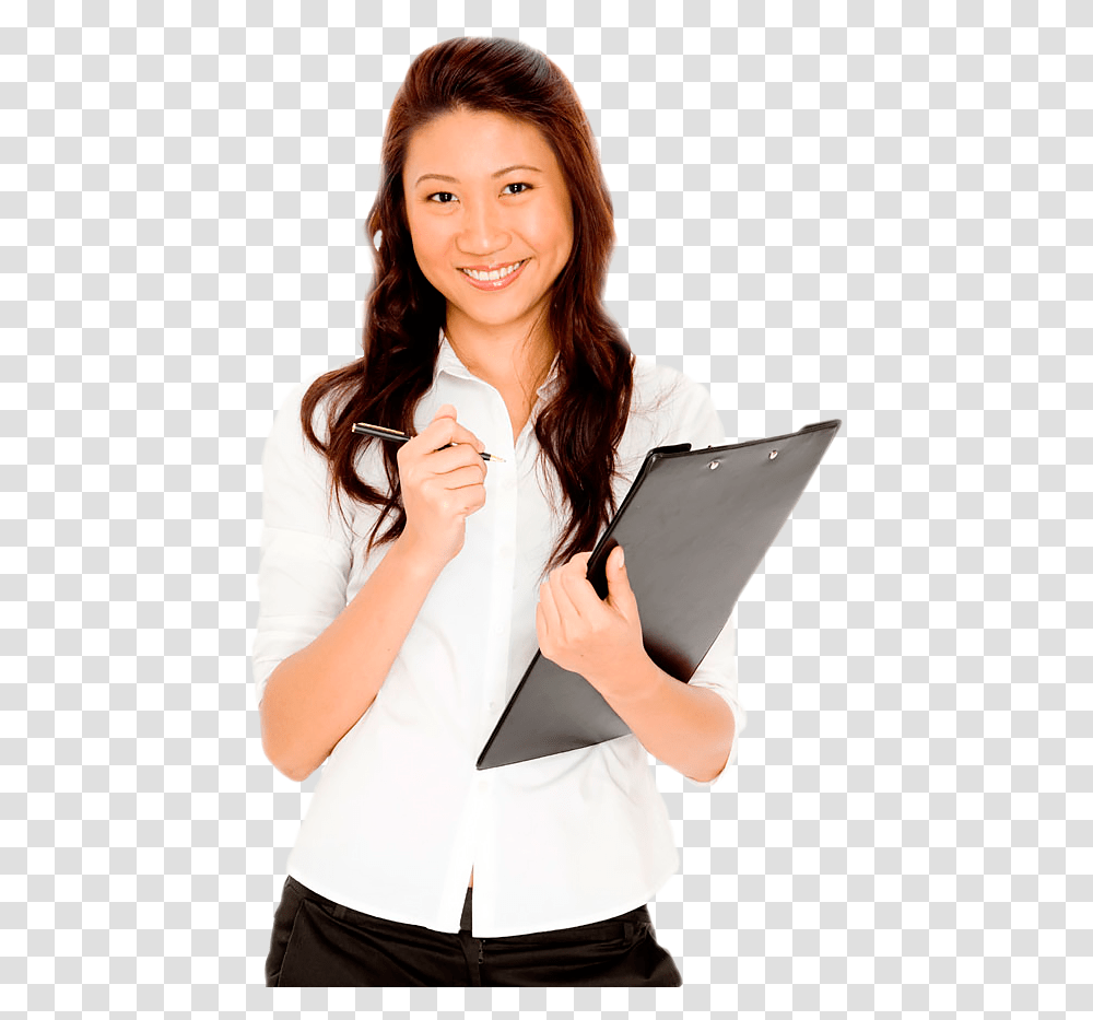 Woman With Clipboard, Person, Female, Coat Transparent Png