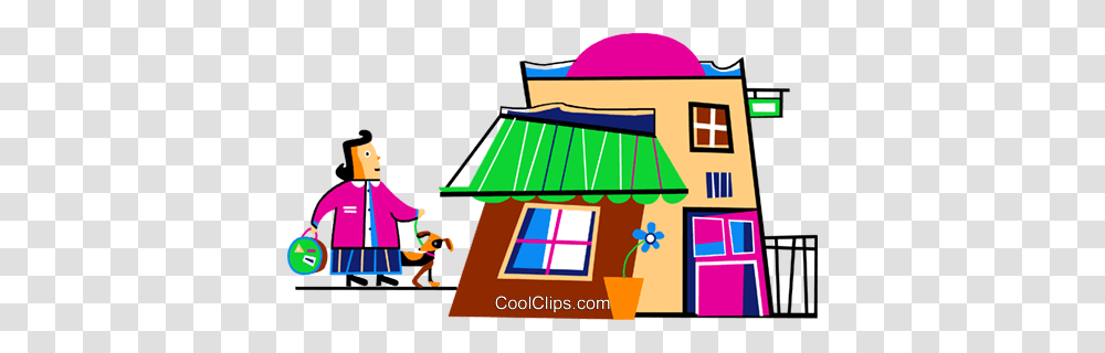 Woman With Dog Going Home Royalty Free Vector Clip Art, Outdoors, Building, Nature, Housing Transparent Png