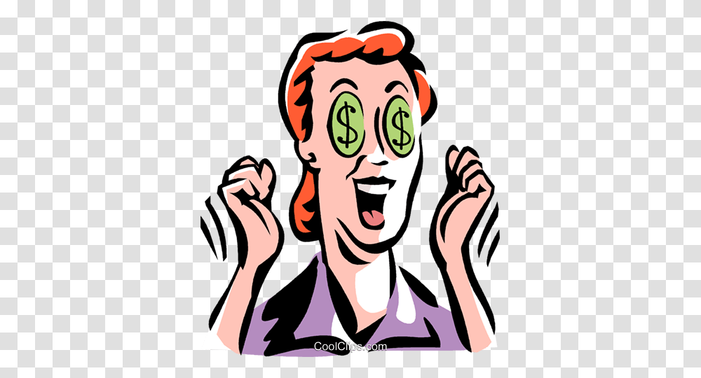 Woman With Dollar Sign Eyes Royalty Free Vector Clip Art, Face, Hand, Head Transparent Png