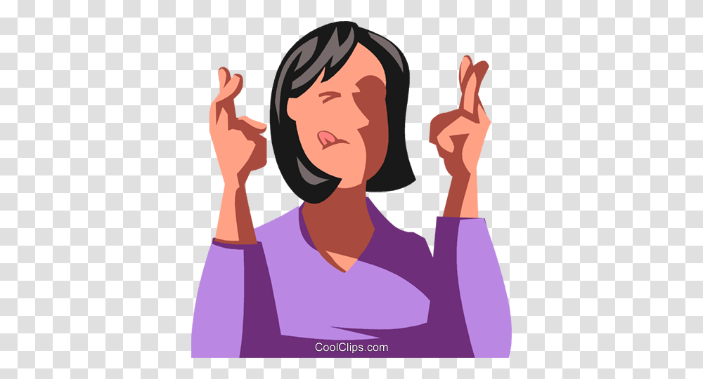 Woman With Her Fingers Crossed Royalty Free Vector Clip Art, Person, Face, Female, Poster Transparent Png