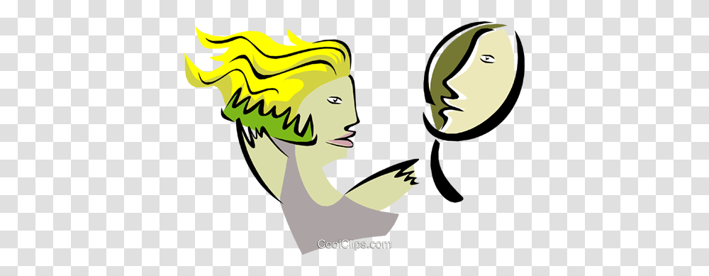 Woman With Mirror Grooming Royalty Free Vector Clip Art, Book, Plant, Comics Transparent Png