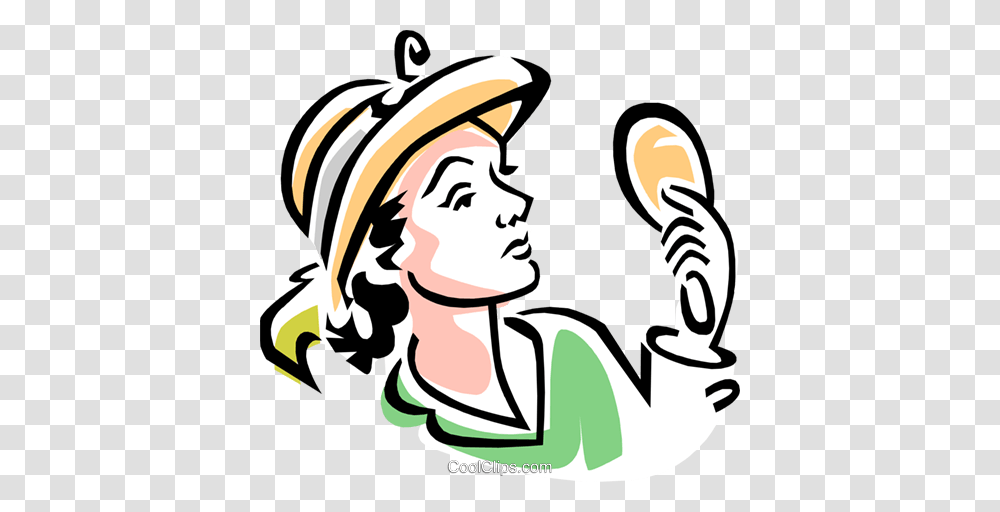 Woman With Mirror Royalty Free Vector Clip Art Illustration, Person, Human, Helmet Transparent Png