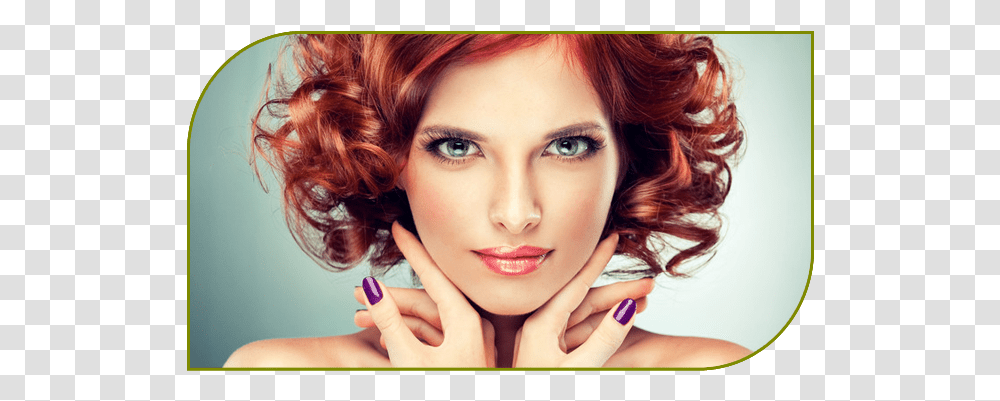 Woman With Purple Nail Polish Short Red Hair Green Eyes, Face, Person, Human, Head Transparent Png