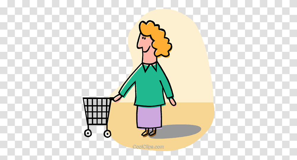 Woman With Shopping Cart Royalty Free Vector Clip Art Illustration, Washing, Cleaning Transparent Png