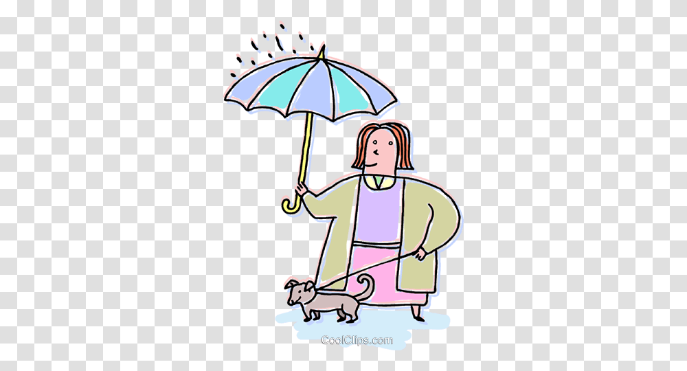 Woman With Umbrella And Dog On A Leash Royalty Free Vector Clip, Canopy, Drawing, Patio Umbrella Transparent Png
