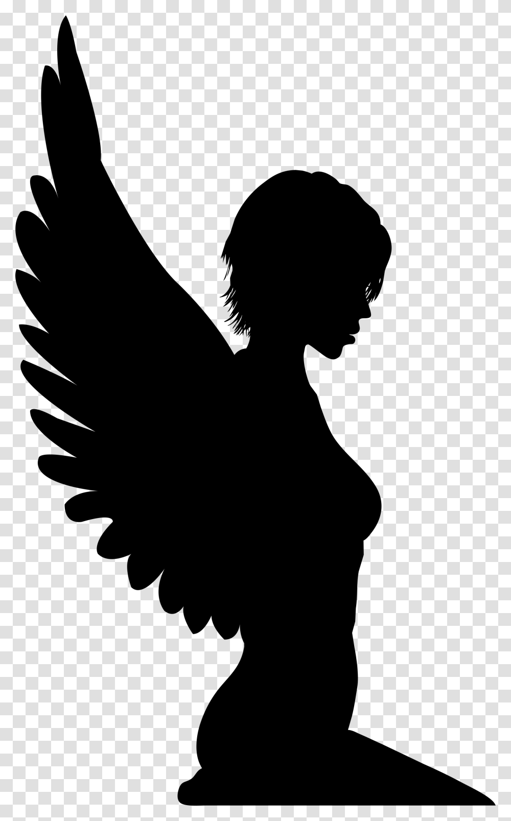 Woman With Wings Silhouette Silhouette Of Woman With Wings, Gray, World Of Warcraft Transparent Png