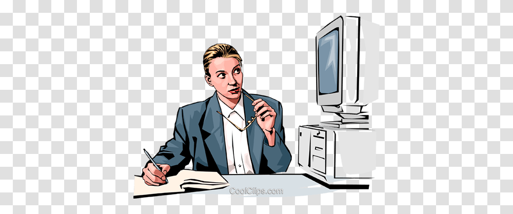 Woman Working, Person, Computer, Electronics, Furniture Transparent Png