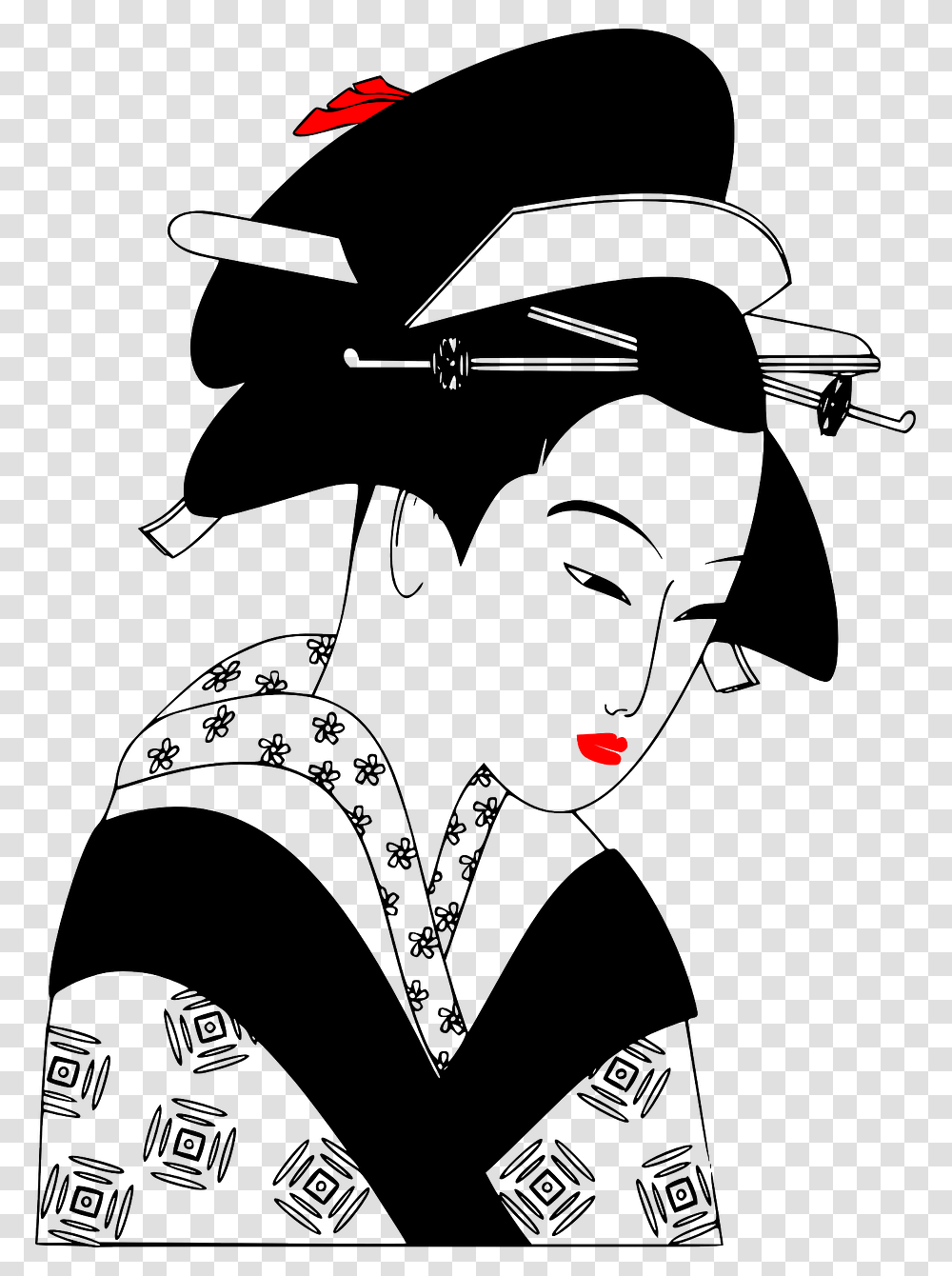 Womanartgeisha Japanese Clipart Black And White, Face, Person, Human, Head Transparent Png