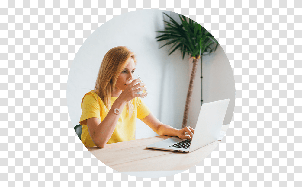 Women Drinking Water Girl, Person, Sitting, Pc, Computer Transparent Png