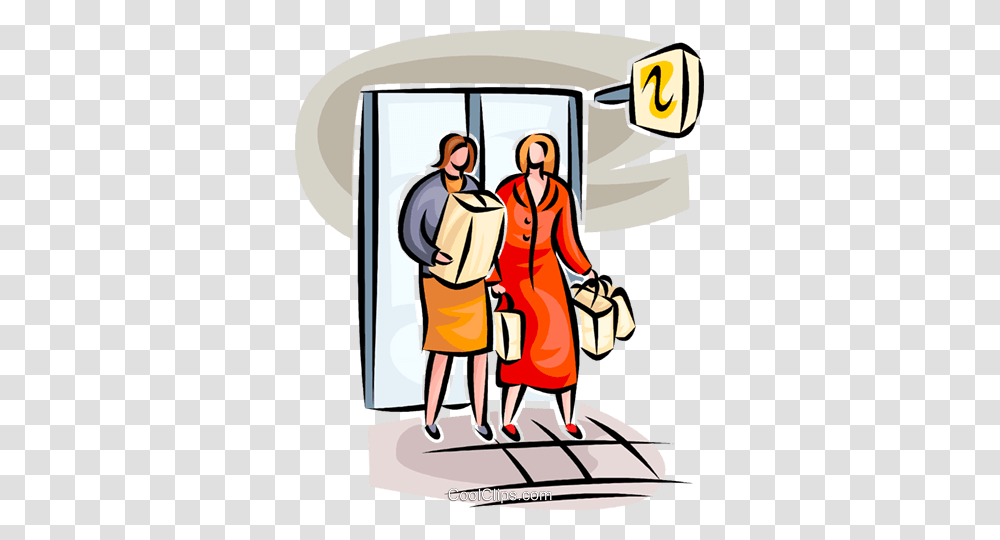 Women Leaving The Store Royalty Free Vector Clip Art Illustration, Poster, Advertisement, Person, Elevator Transparent Png