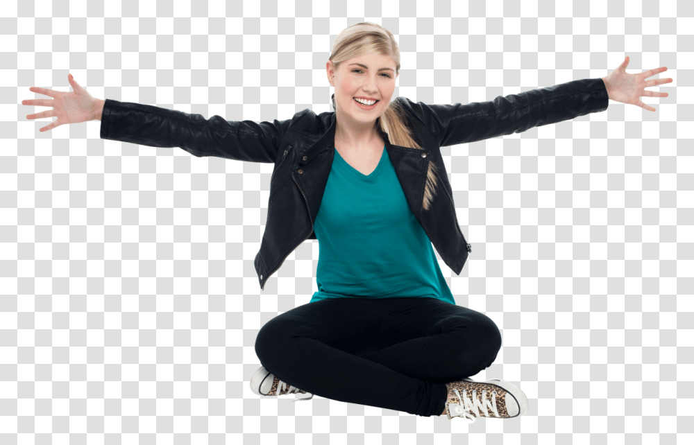 Women Pointing Both Sides Image, Sleeve, Long Sleeve, Blonde Transparent Png