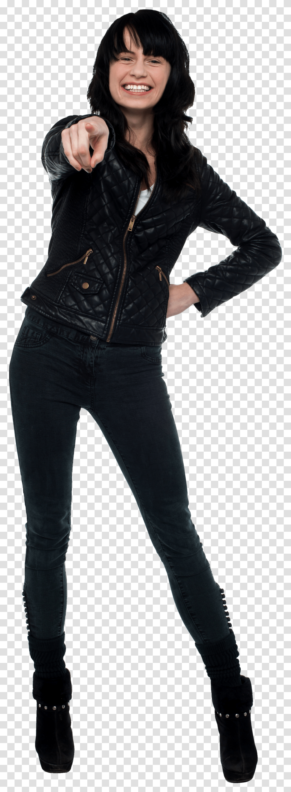 Women Pointing Front Stock Photography, Jacket, Coat, Pants Transparent Png