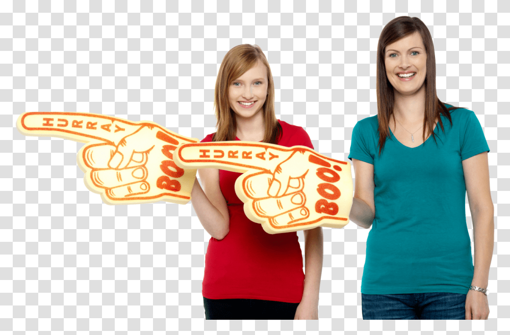Women Pointing Left Image Big Hand Foam, Person, Sleeve, Female Transparent Png
