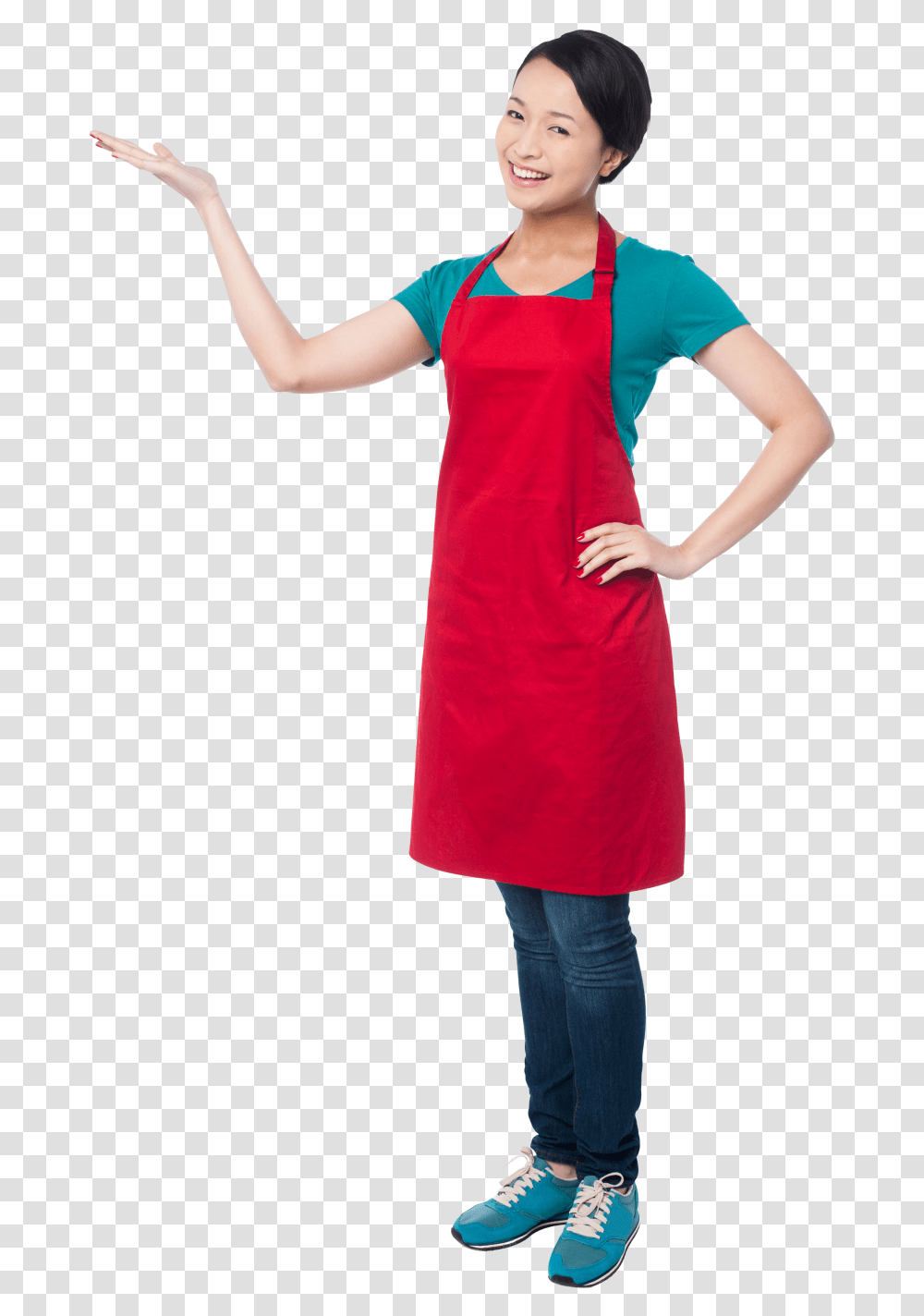 Women Pointing Left Image Woman In Apron, Person, Human, Apparel Transparent Png