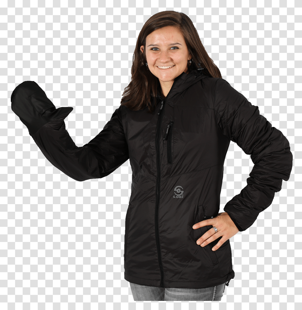 Women's Canyon Puffy Jacket Coat With Gloves Attached, Apparel, Person, Human Transparent Png