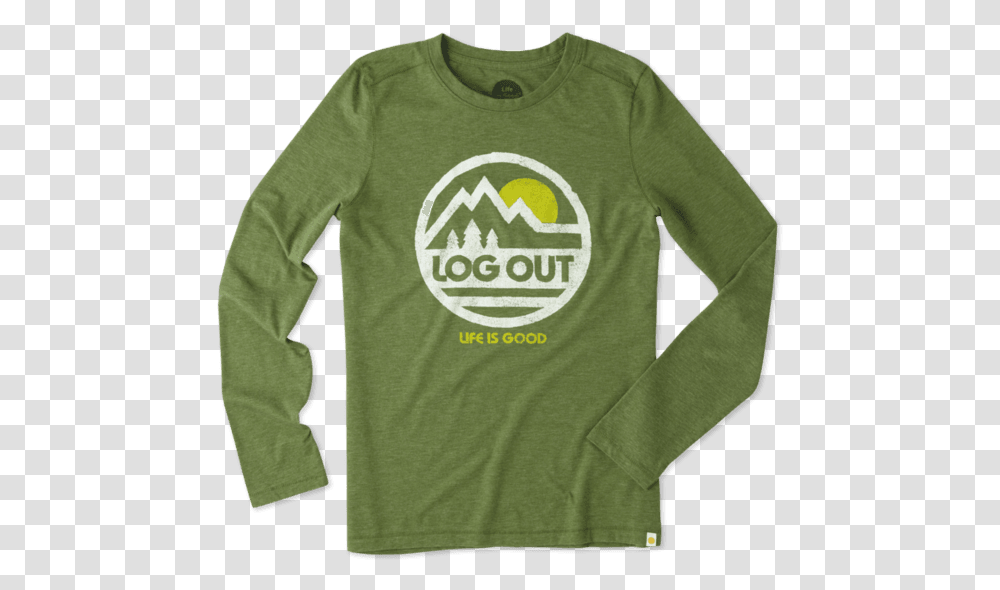 Women's Log Out Circle Mountain Long Sleeve Cool Tee Long Sleeved T Shirt, Apparel, Sweatshirt, Sweater Transparent Png