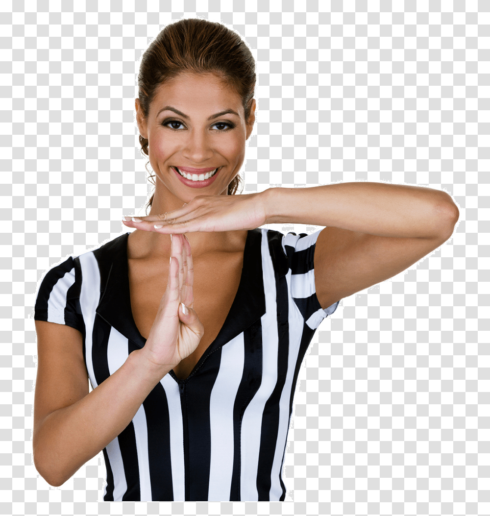 Women's Official Striped Refereeumpire Jersey, Person, Face, Female Transparent Png