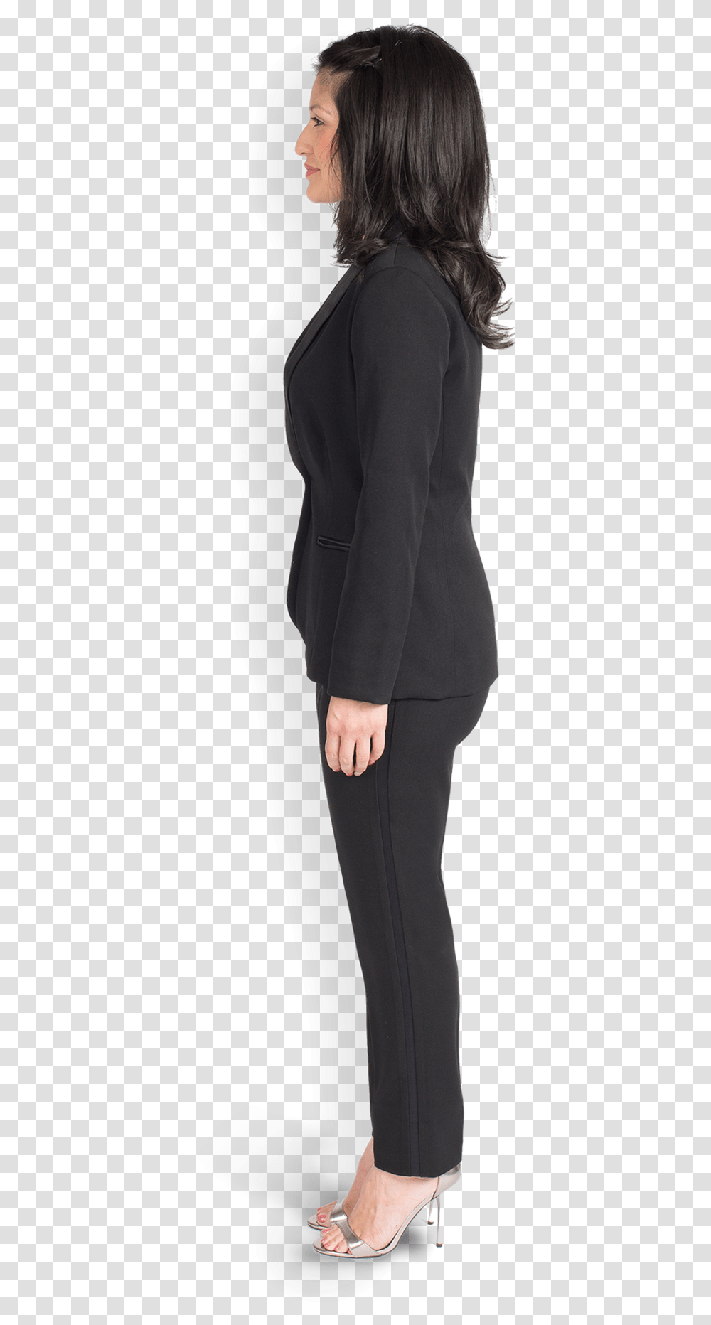 Women's Shawl Lapel Black Tuxedo Women's Side View, Sleeve, Person, Overcoat Transparent Png