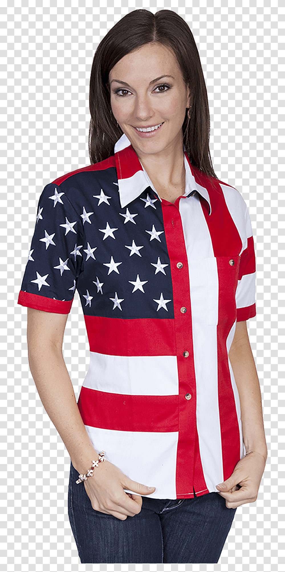 Women's Short Sleeve Stars Flag Shirt American Flag Shirt, Person, Face Transparent Png