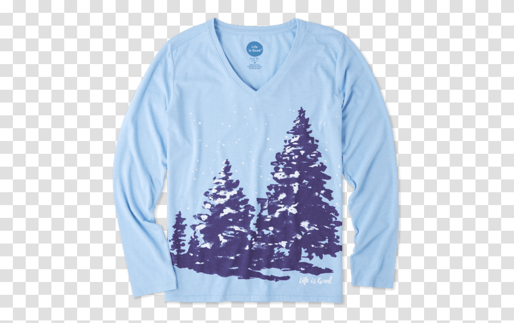 Women's Snowy Trees Long Sleeve Cool Vee Long Sleeved T Shirt, Apparel, Sweater, Sweatshirt Transparent Png