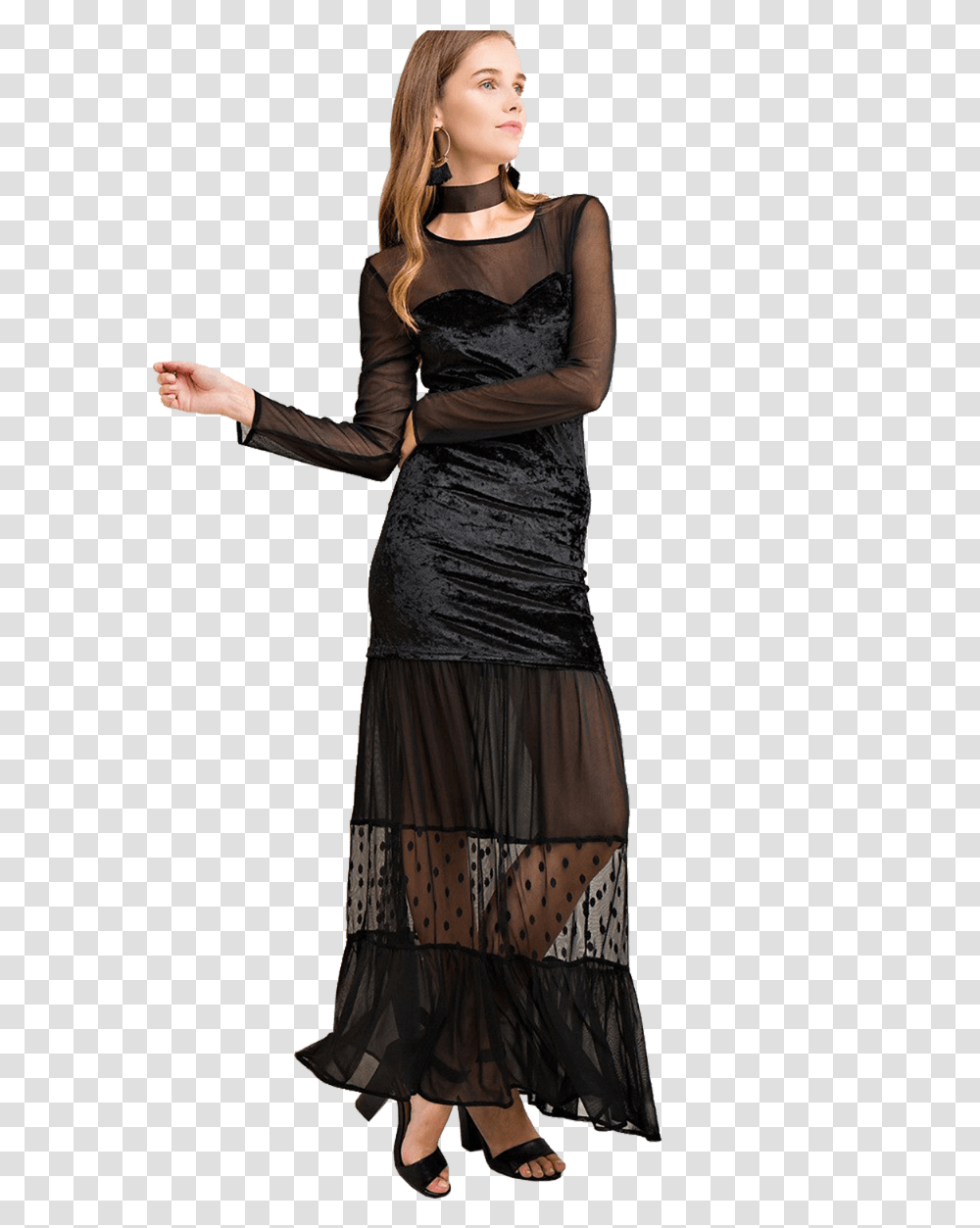 Women's Solid Mesh Maxi Dress Wvelvet Body Detail Photo Shoot, Female, Person, Sleeve Transparent Png