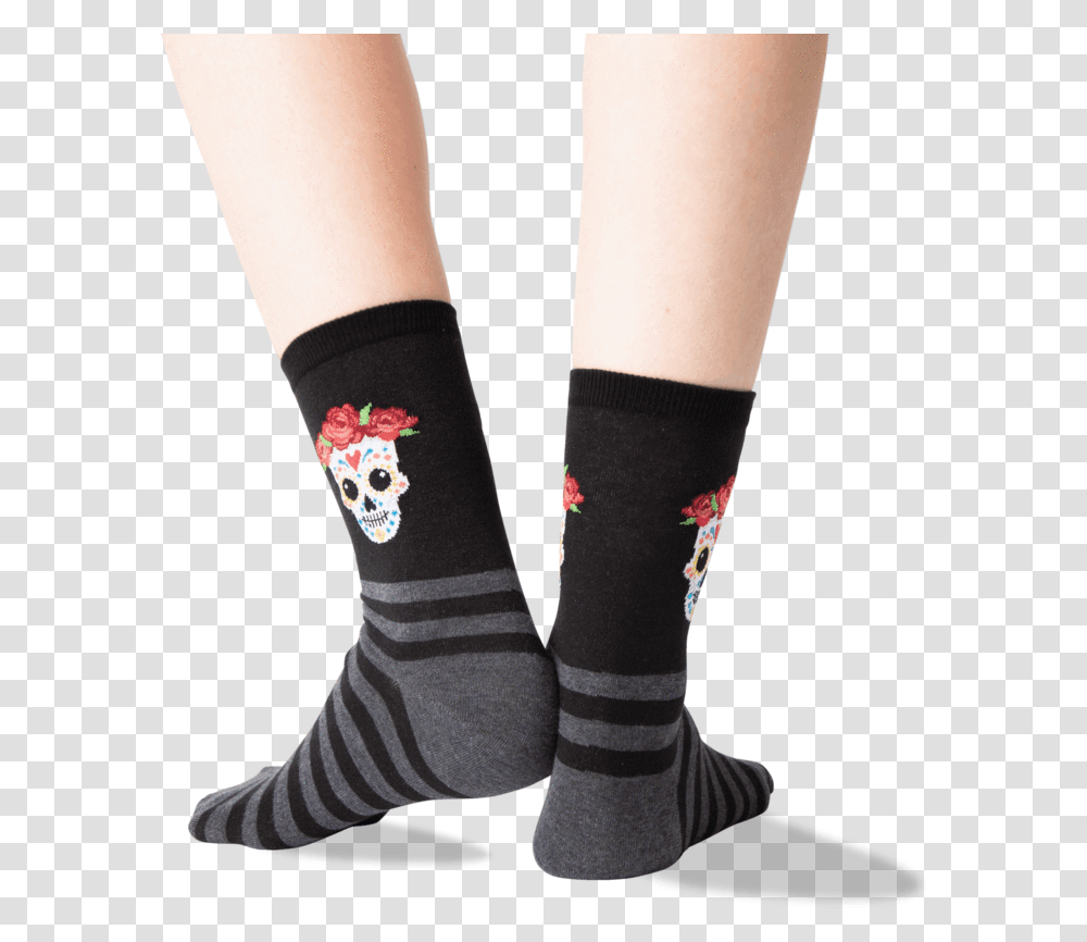 Women's Sugar Skull Crew Socks In Black FrontClass Hockey Sock, Apparel, Shoe, Footwear Transparent Png