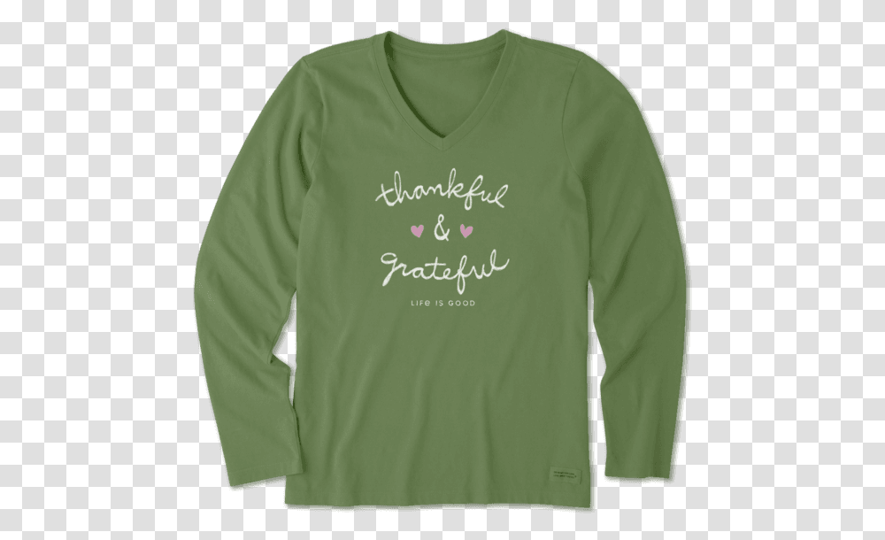 Women's Thankful And Grateful Long Sleeve Crusher Vee Sleeve, Apparel, Sweatshirt, Sweater Transparent Png